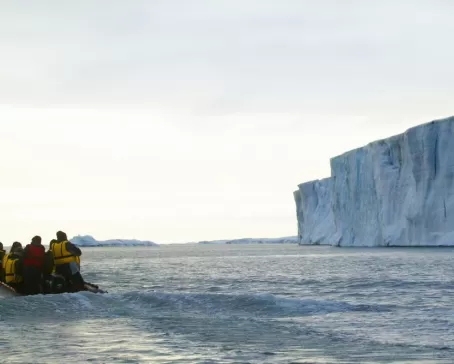 Enormous tabular icebergs dominate the Arctic landscape