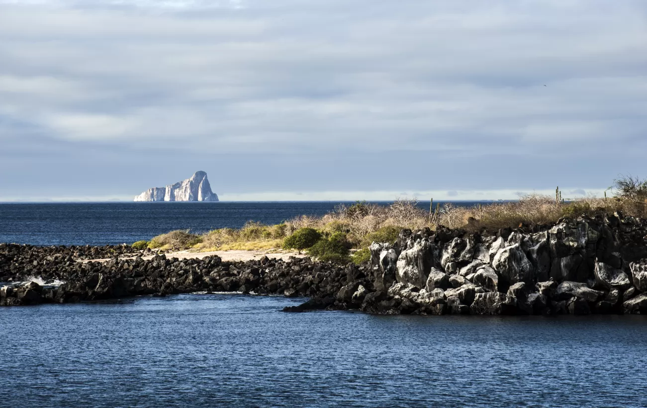 A distant view of Kicker Rock