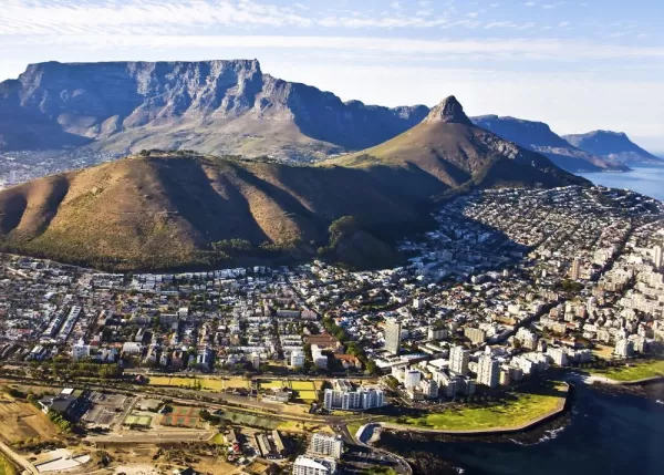 An aerial view of Table Mountain, Cape Town