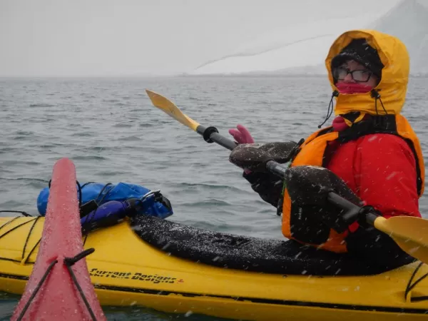 First kayaking day at Half Moon Island. It was cold and snowing thick, wet snow. BRR!