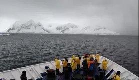 Experience some rough seas that prevented landings so we whale watched from the ship