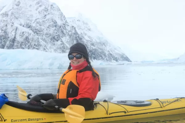 Made our way into Anvord Bay, as people went ashore, the kayakers took off  Neko Harbour