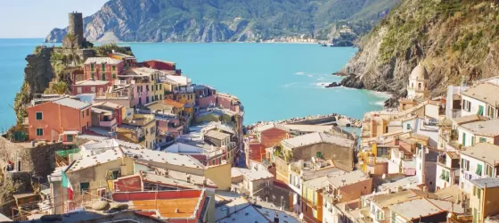 Colorful villages line the shores of the Italian riviera