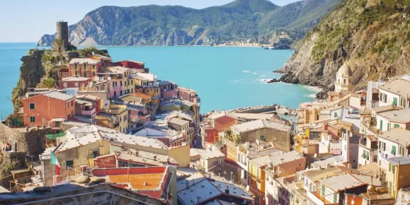 Colorful villages line the shores of the Italian riviera
