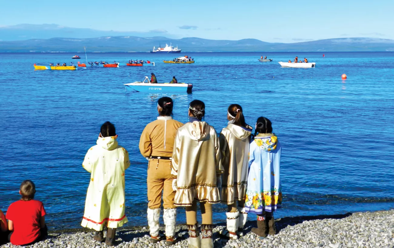 Locals watch the Beringia Baydara Races off the Chukotka peninsula