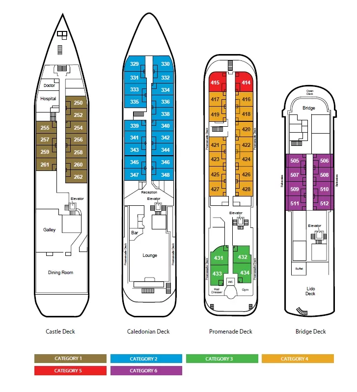 Deck plans of the Caledonian Sky