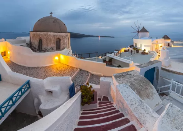 A romantic view from the cliffs of Santorini