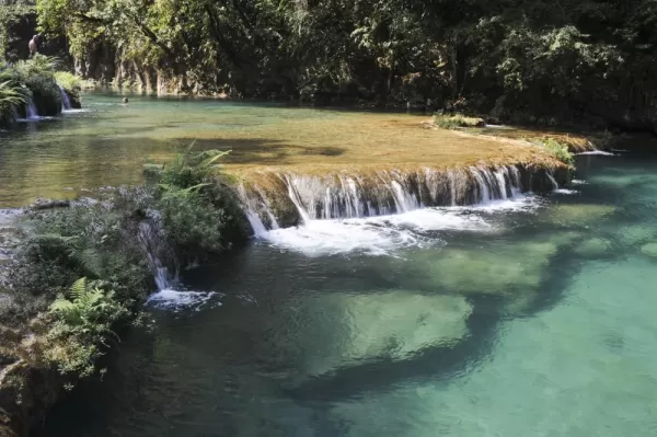 A shallow waterfall in the pools of Semuc Champey