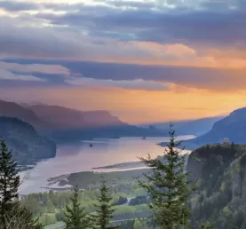 Sunrise over Crown Point at Columbia River