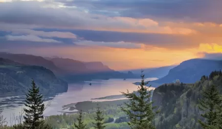 Sunrise over Crown Point at Columbia River