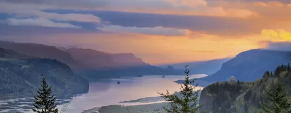 Sunrise over Crown Point at Columbia River