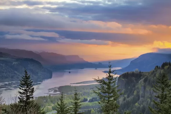 Sunrise over Crown Point at Columbia River