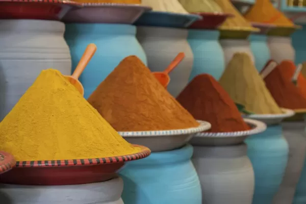Colorful spices at the Marrakech market