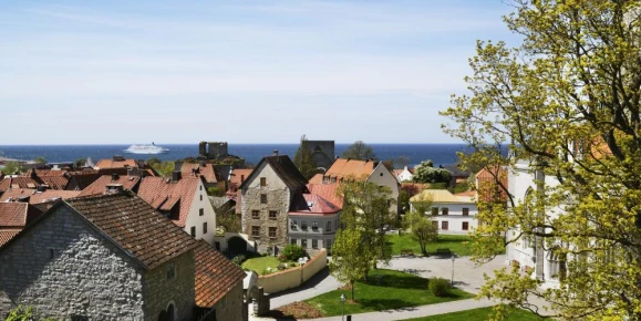 Aerial view of the town of Visby