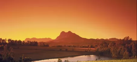 Sunrise above vineyards around Paarl, Western Cape, South Africa