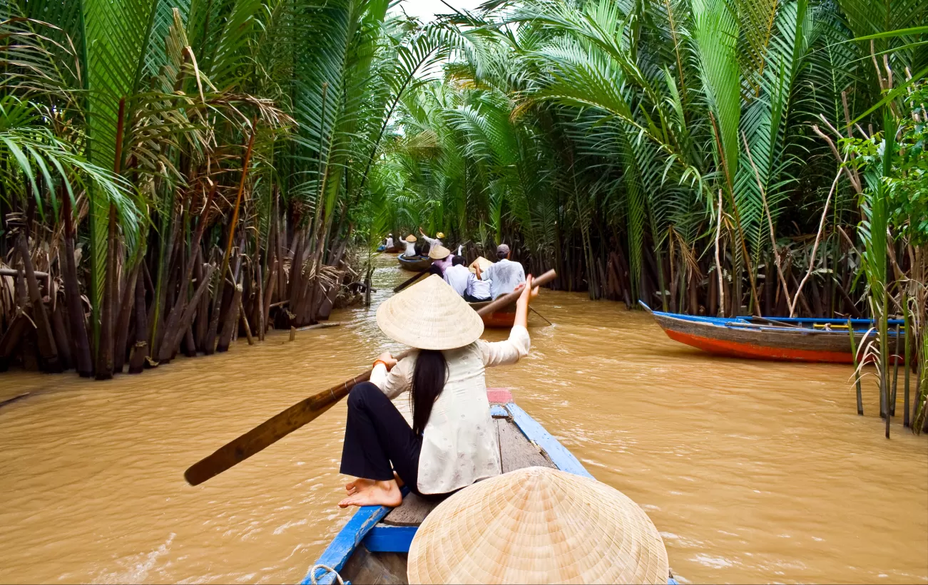 Boat floating along the Mekong River