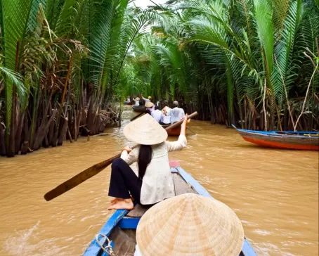 Boat floating along the Mekong River