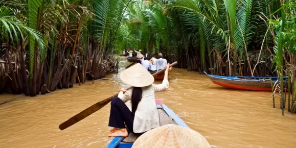 Boat floating along the Mekong River