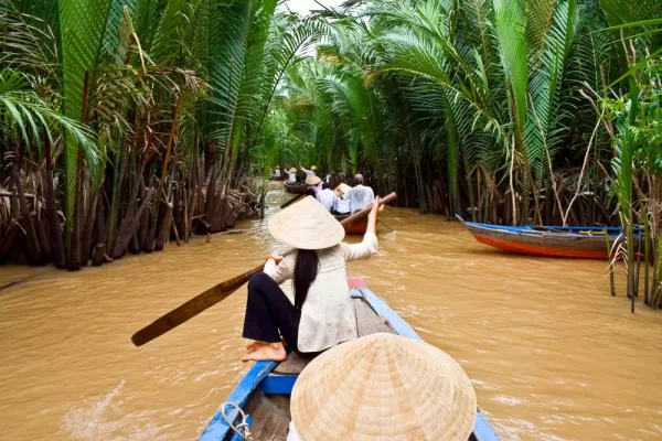 Boat floating along the Mekong River