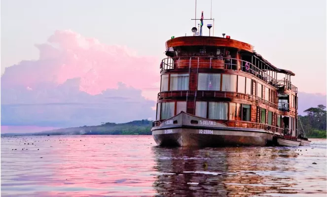The Delfin II is a stately riverboat