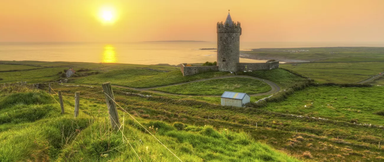 Coast of County Clare at sunset in Ireland