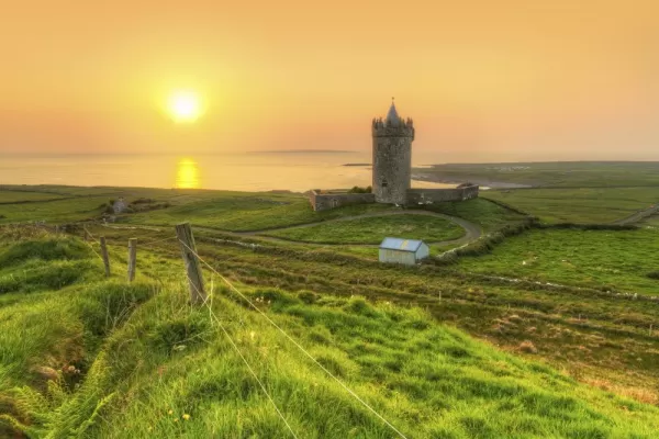 Coast of County Clare at sunset in Ireland