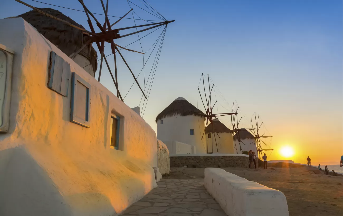 Mykonos windmills at sunset