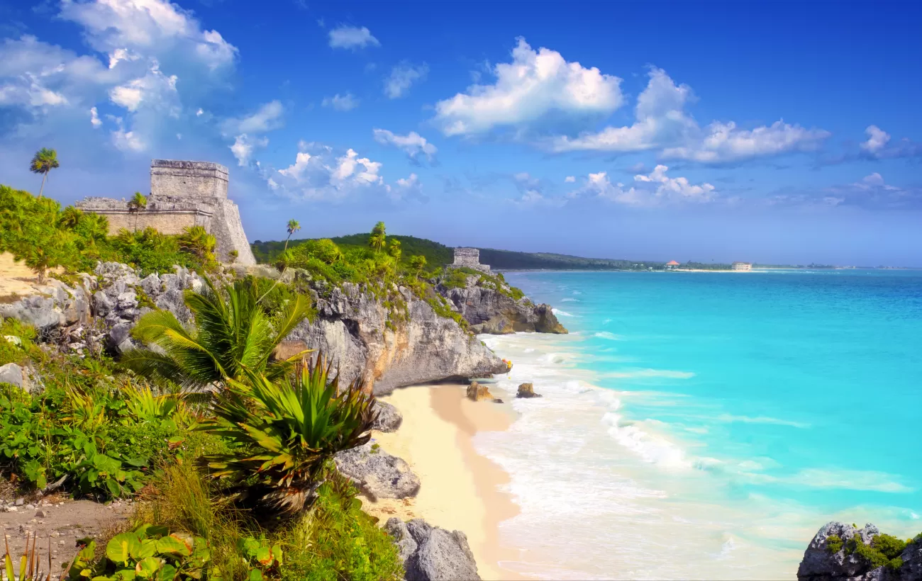 Ancient Mayan ruins of Tulum overlooking the Caribbean