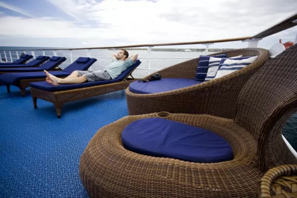 Lounging on the decks of the Galapagos Legend