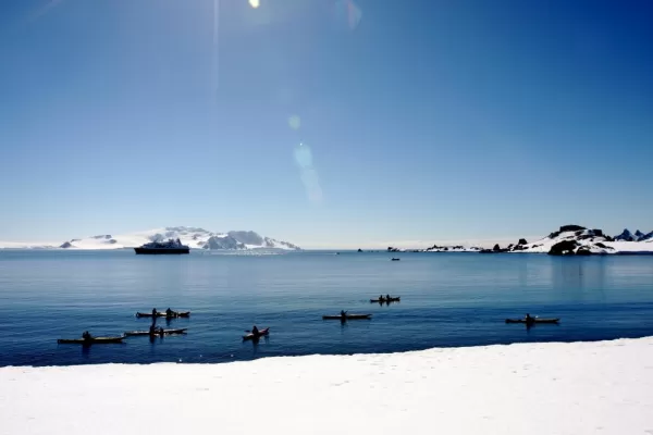 Kayaking around the incredible Antarctic coast.