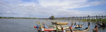 Wooden boats near Ubein Bridge in Mandalay