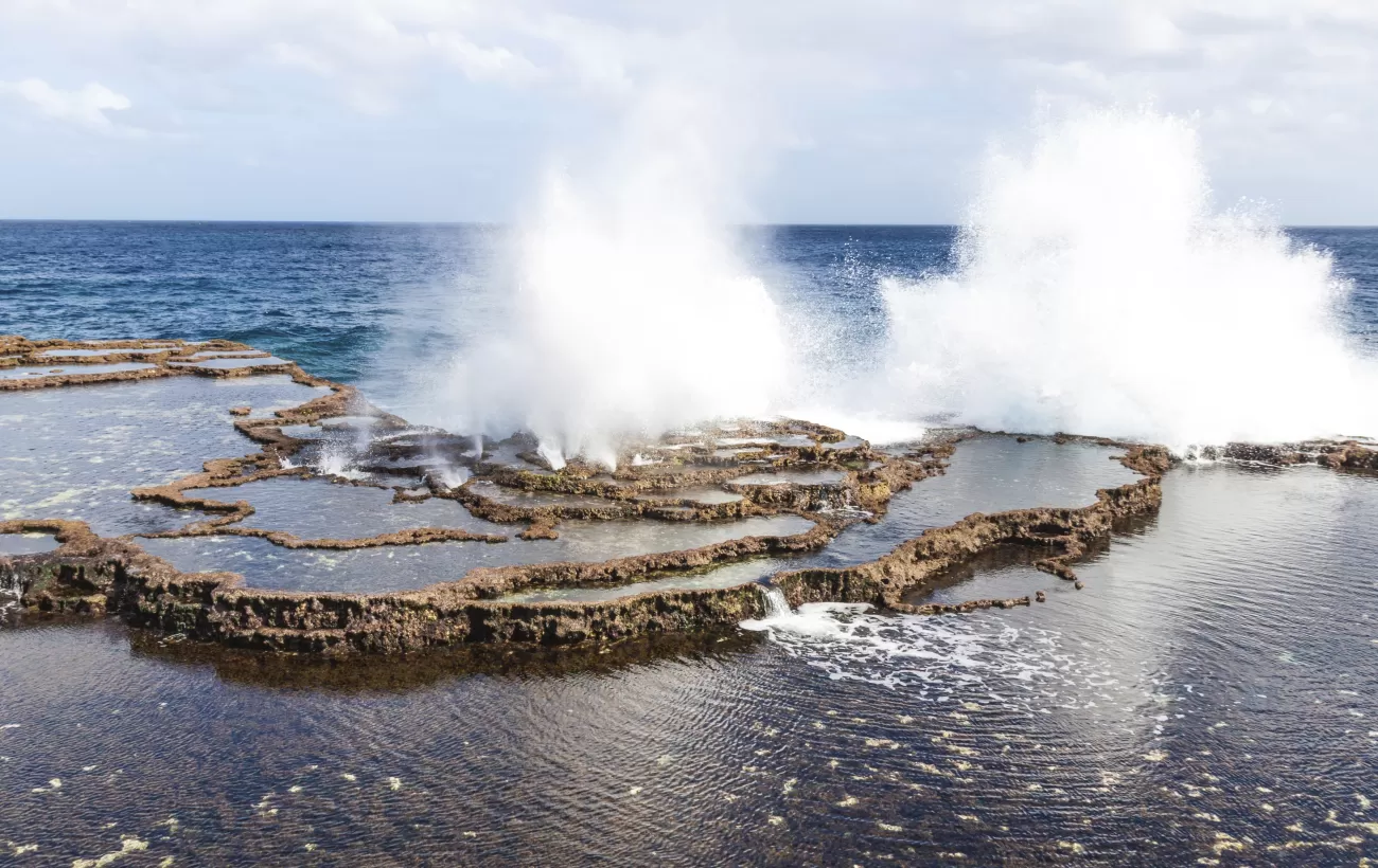The South Pacific is fringed with errupting blowholes 