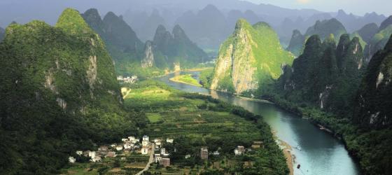 Li river and hills in the sun, Yangshuo