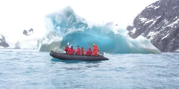 Zodiacs take guests for an up close view of the ice sculptures