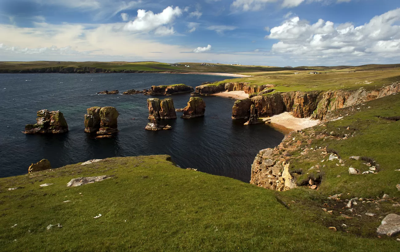 The dramatic coastline of the Shetland Islands