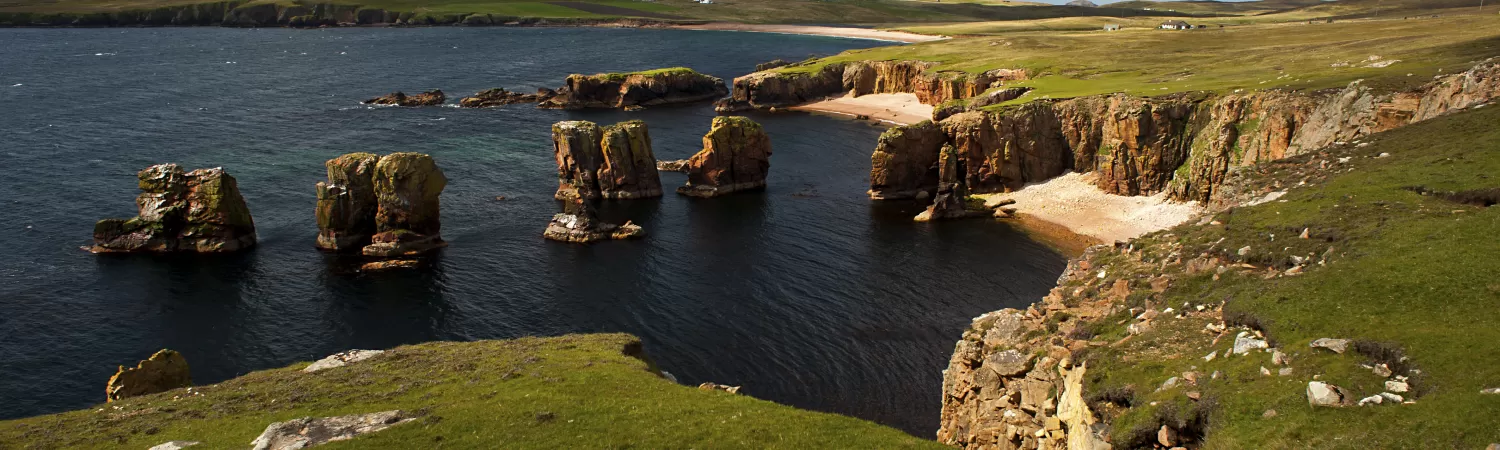 The dramatic coastline of the Shetland Islands