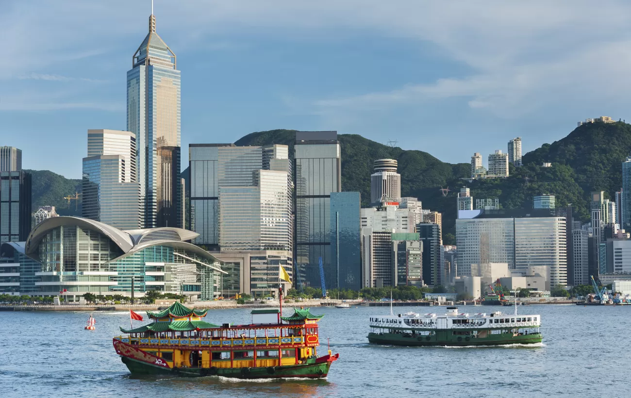 Boat and skyline of Hong Kong