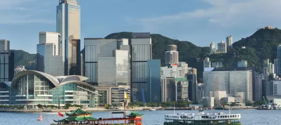 Boat and skyline of Hong Kong