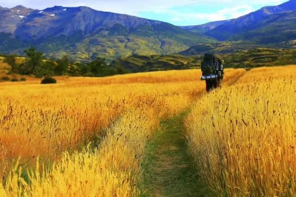 Hiking through colorful fields in Patagonia