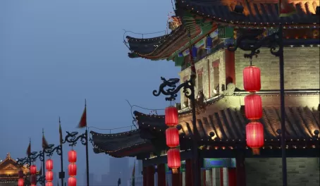 Night scene of the ancient Xian city wall
