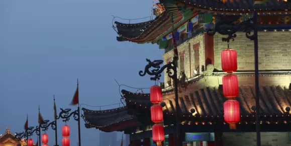 Night scene of the ancient Xian city wall