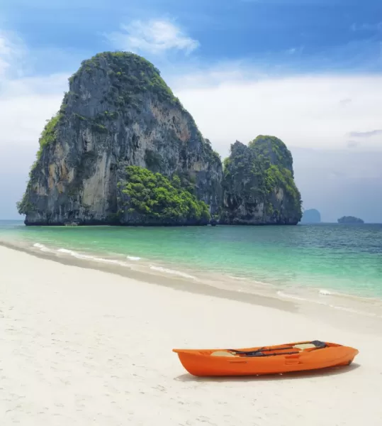 Clear water and blue sky on beach in Krabi province, Thailand