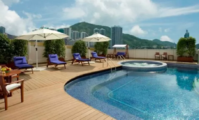 Relax and enjoy city views from the Regal Hong Kong swimming pool