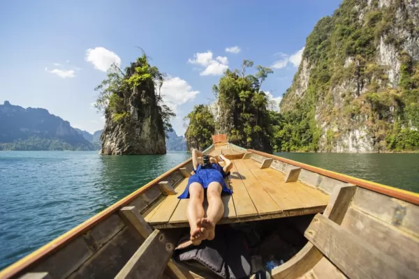 Relaxing on a boat, Cheow Lan Lake