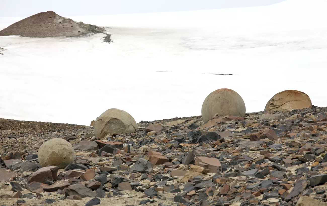 Mysterious natural round stones of Franz Josef Land