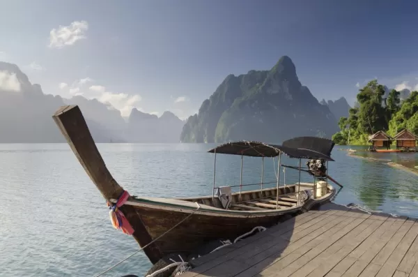 Thai longtail boat at the pier in Khao Sok