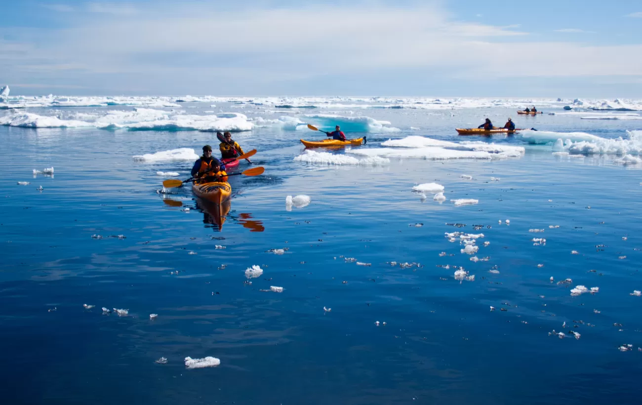 Kayaking around ice floes