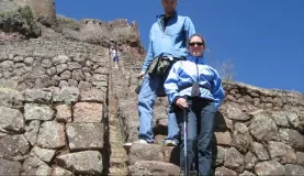 Climbing to the top of the ruins