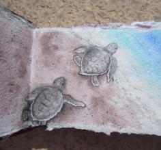 acrylics, sea turtle babies, detail