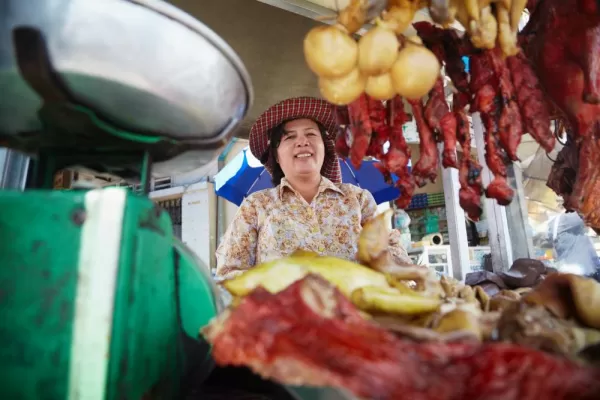 Buying street food in Cambodia